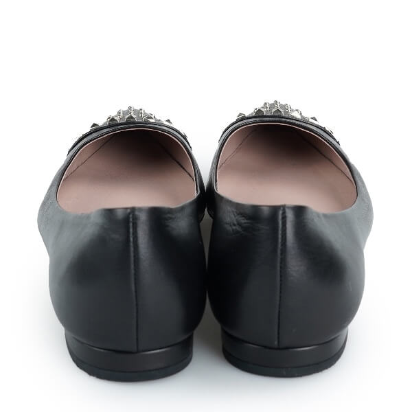 Gucci - Black Leather Celine Pointed Studded Flats